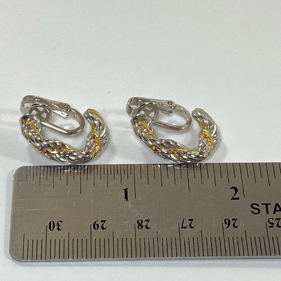 Trifari Silver and Gold Toned Twist Clip on Earrings - Picture 6 of 8